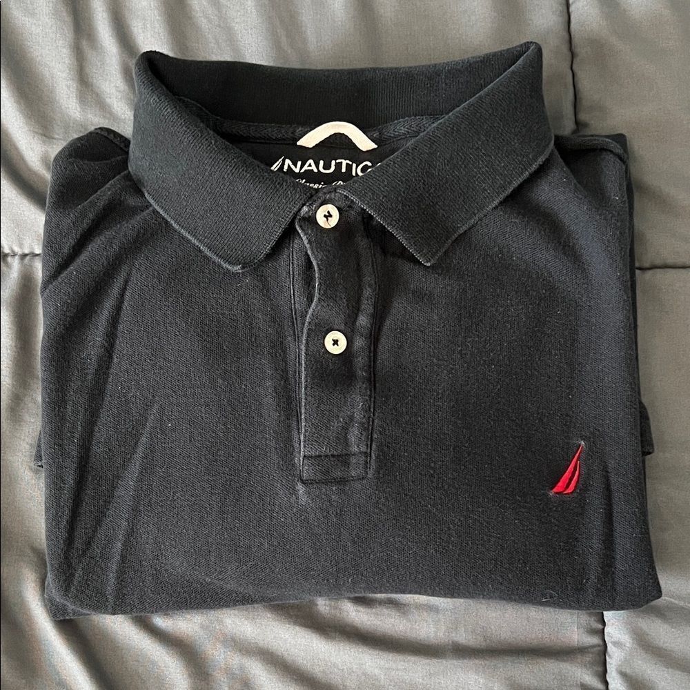 Nautica Long Sleeve Pique Polo Black Size XL